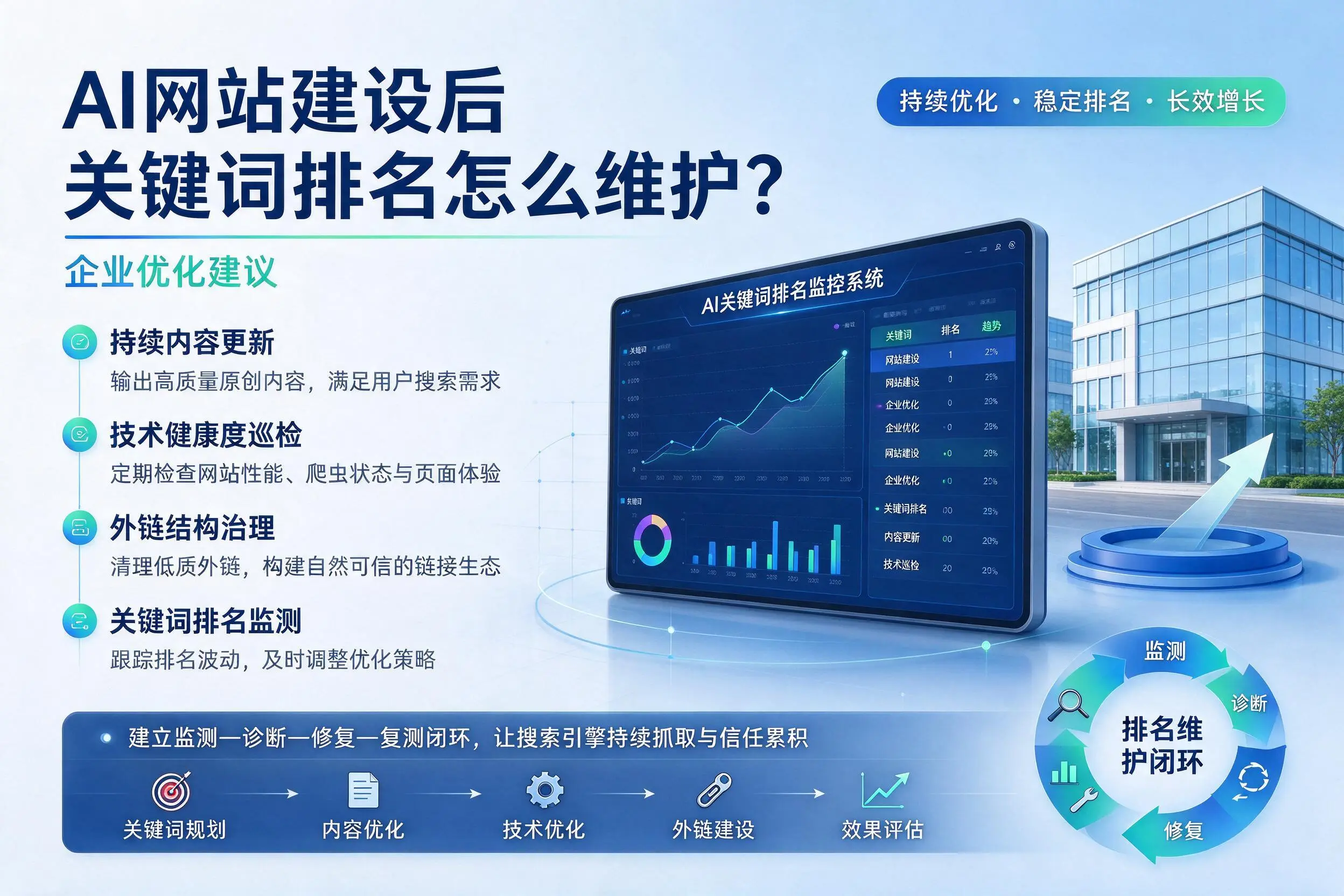 AI网站建设后关键词排名怎么维护？昌吉企业优化建议