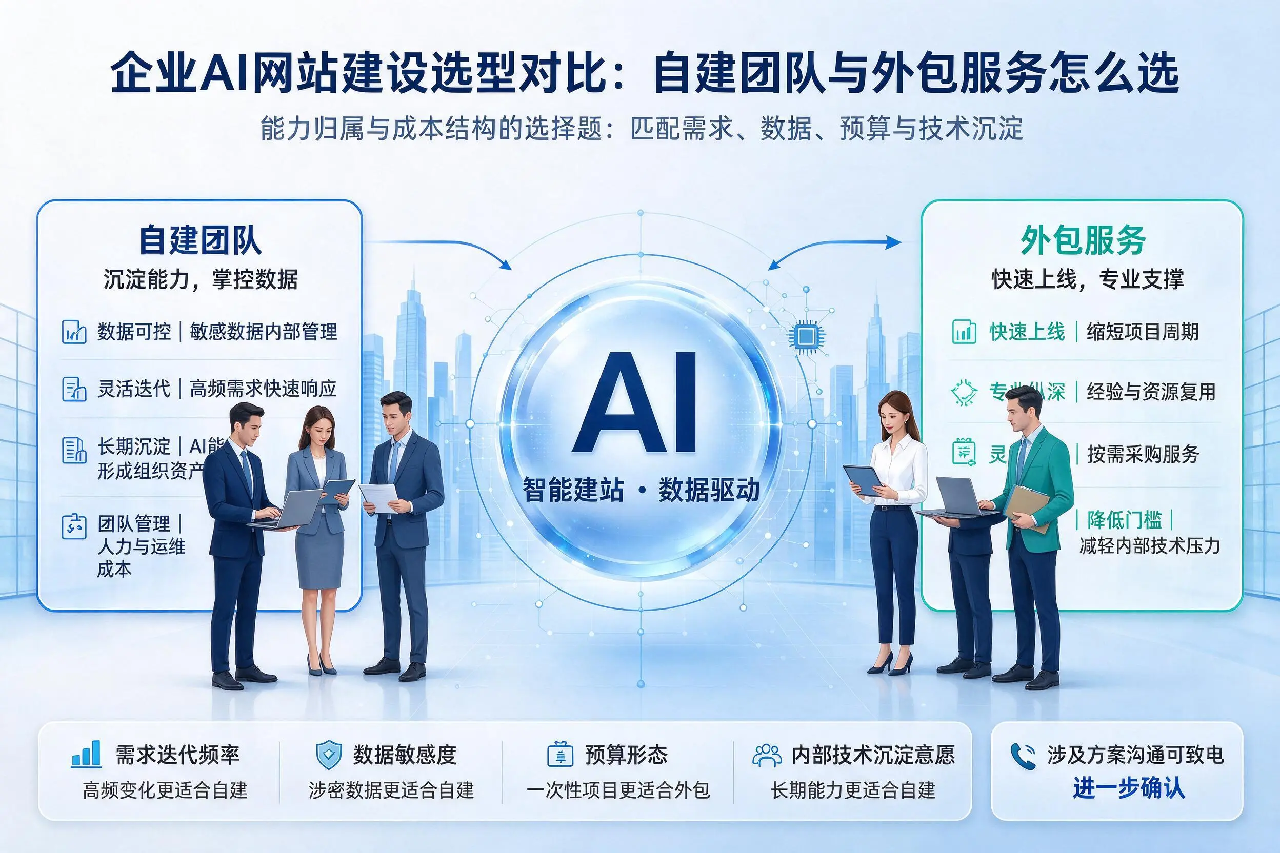 昌吉企业AI网站建设选型对比：自建团队与外包服务怎么选